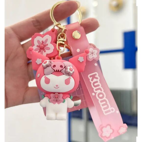 Hello Kitty Villain KUROMI WRISTBAND KEYCHAIN Key Ring Clip Bag Fob Flower Charm - Picture 5 of 8